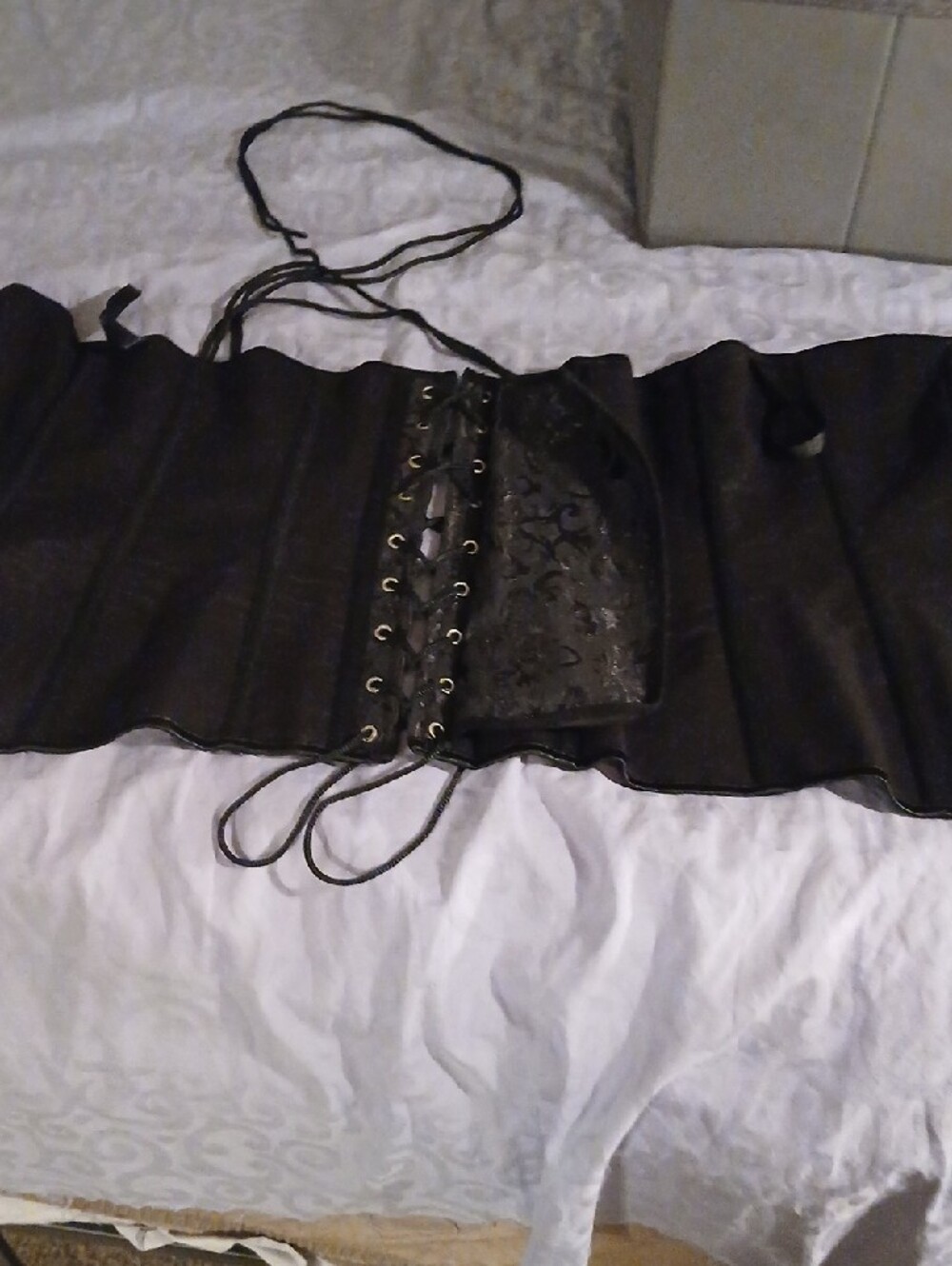 Black Jacquard Corset Brocade Lace-Up Bustier Waist Trainer Large/2X - Picture 7 of 15